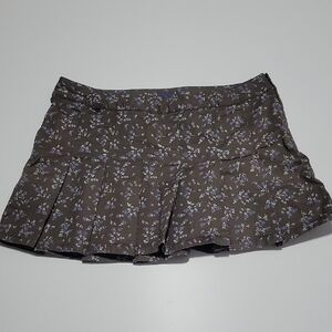Triple Five Soul Floral Pleated Mini Skirt - Brown and Purple